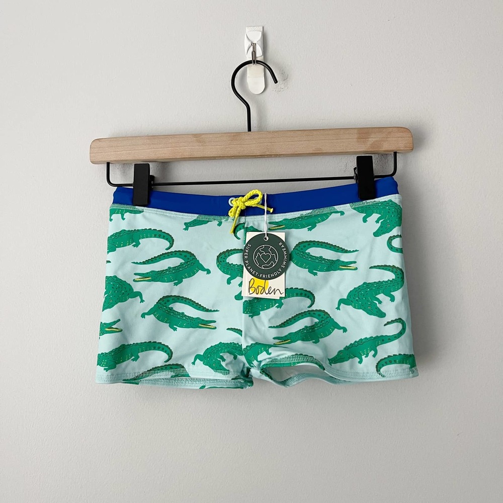Boden Boys Swim Trunks Neptune Blue Crocodiles Size 8/9 NWT